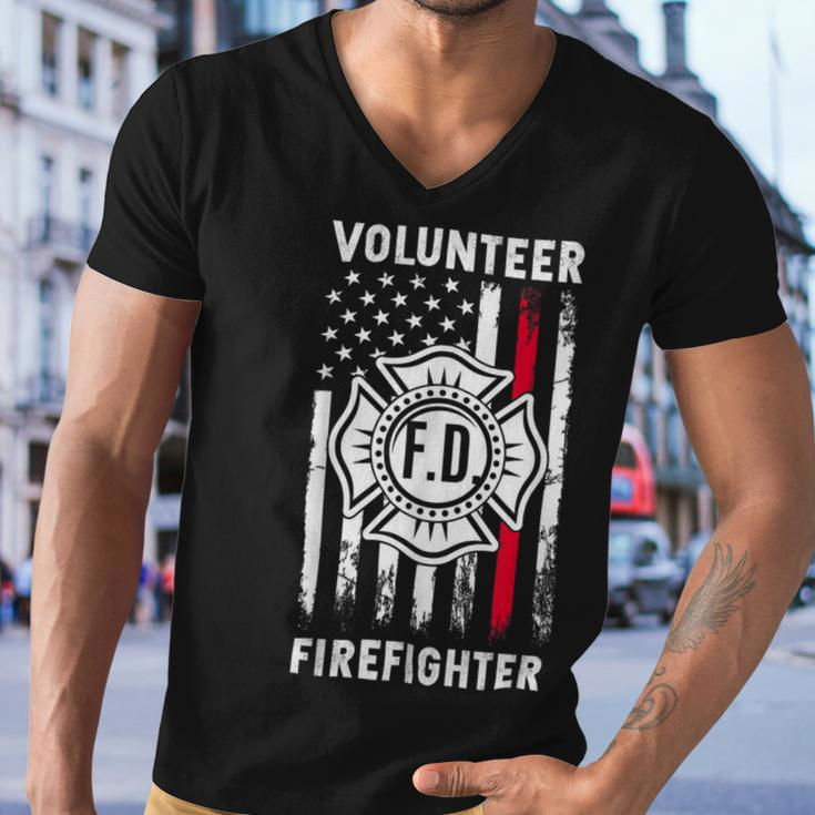 Firefighter Red Line Flag Fireman Wife Mom Volunteer Firefighter V2 Men V-Neck Tshirt