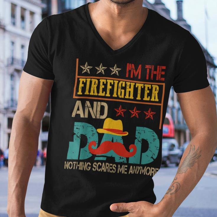 Firefighter Vintage Im The Firefighter And Dad Funny Dad Mustache Lover Men V-Neck Tshirt