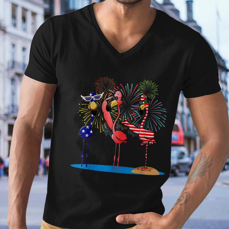 Flamingo 4Th Of July American Flag Flamingo Independence Men V-Neck Tshirt