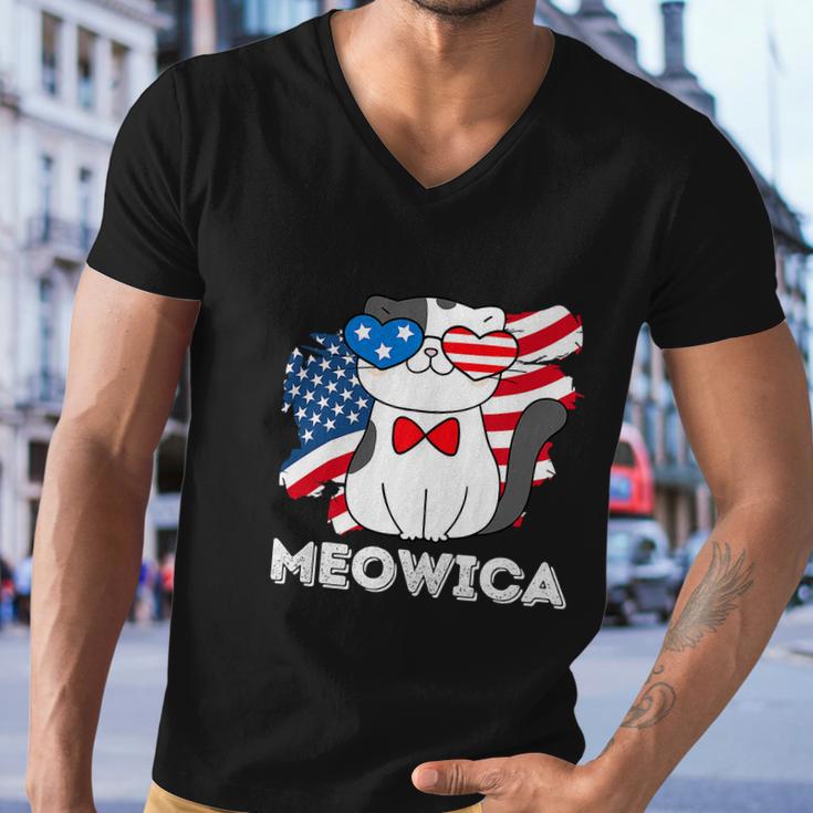 Funny 4Th Of July Great American Flag Cute Cat Men V-Neck Tshirt