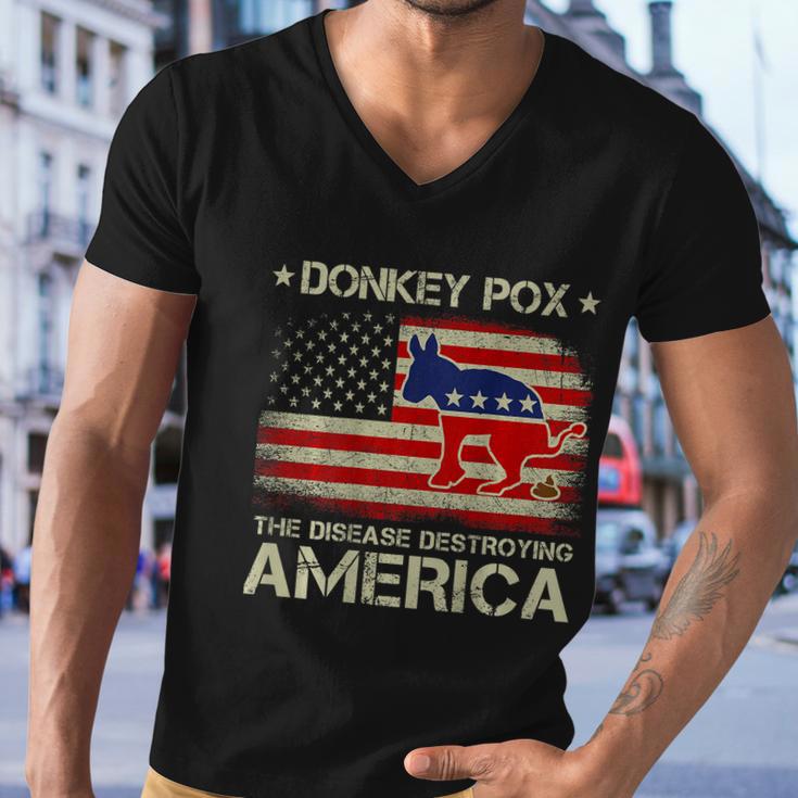 Funny Biden Donkey Pox The Disease Destroying Vintage America Flag Men V-Neck Tshirt