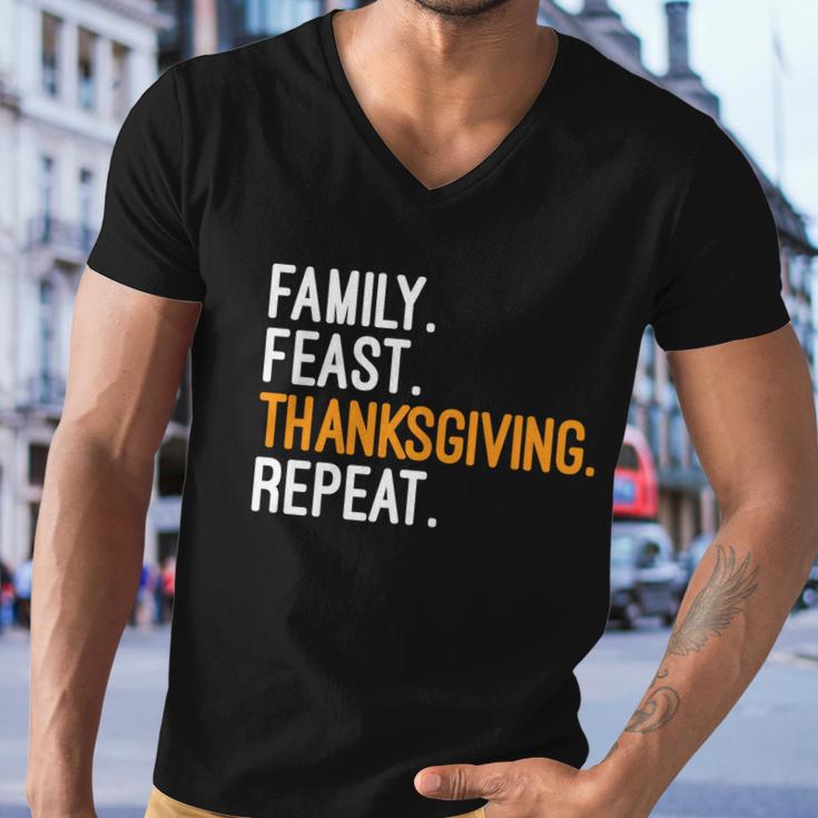 Funny Family Feast Thanksgiving Repeat Cool Gift Men V-Neck Tshirt