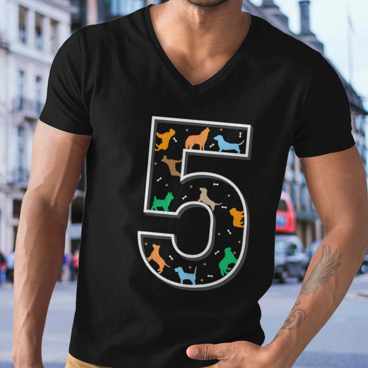 Funny Fifth Birthday Puppy 5 Year Old Birthday Dog Men V-Neck Tshirt