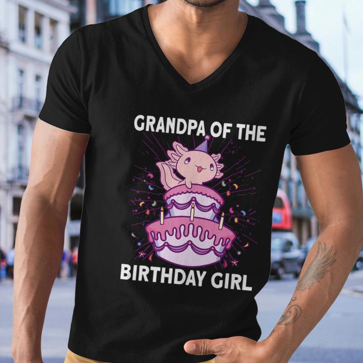 Funny Grandpa Of The Birthday Axolotl Bday Men V-Neck Tshirt