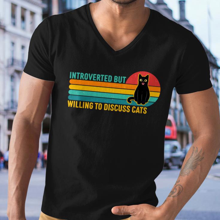 Funny Retro Cat Introverted But Willing To Discuss Cats Tshirt Men V-Neck Tshirt