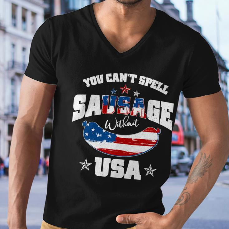 Funny You Cant Spell Sausage Without Usa Men V-Neck Tshirt