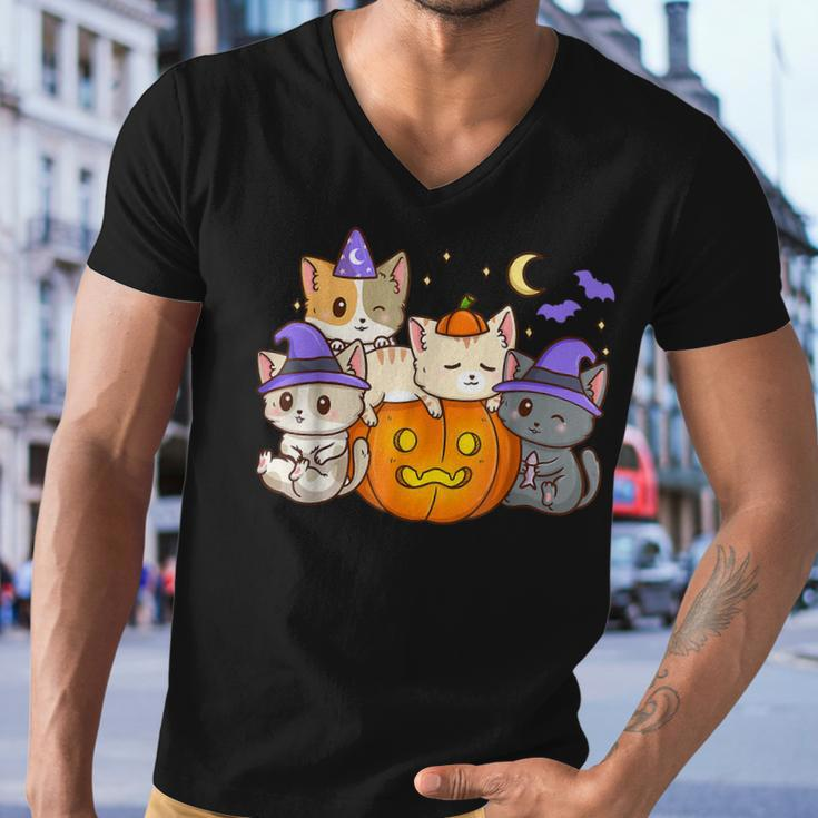 Halloween Cats Anime Cat Kawaii Neko Pumpkin Cat Lover Witch V4 Men V-Neck Tshirt