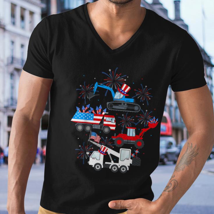 Happy 4Th Of July Crane Truck Construction Toddler Boys Men V-Neck Tshirt