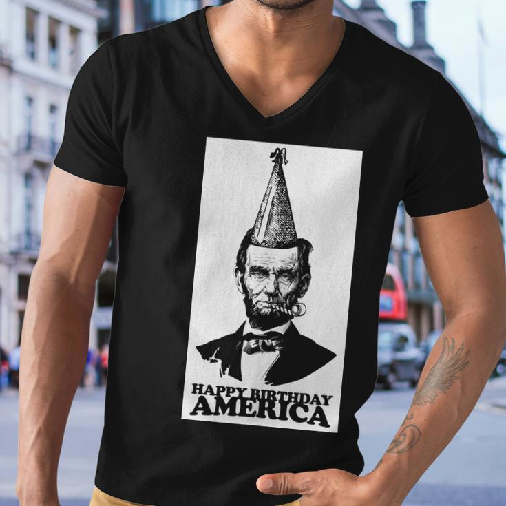 Happy Birthday America Abe Lincoln Men V-Neck Tshirt