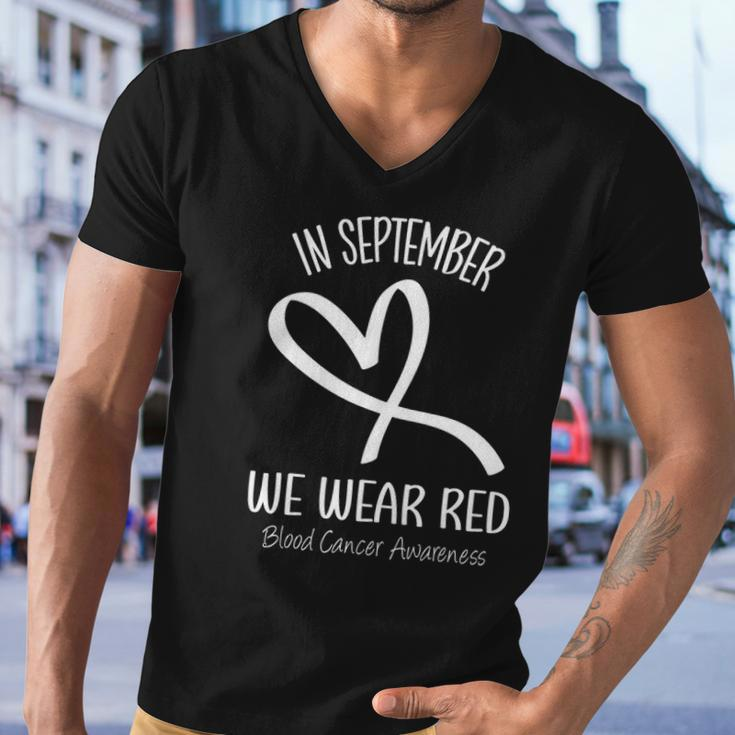 Heart In September We Wear Red Blood Cancer Awareness Ribbon Men V-Neck Tshirt