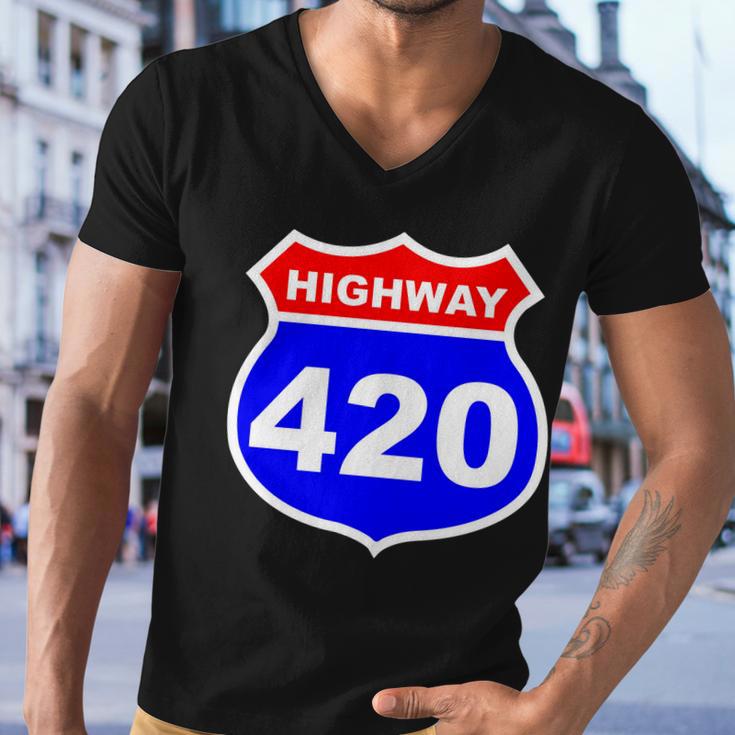 Highway 420 Sign Weed Tshirt Men V-Neck Tshirt