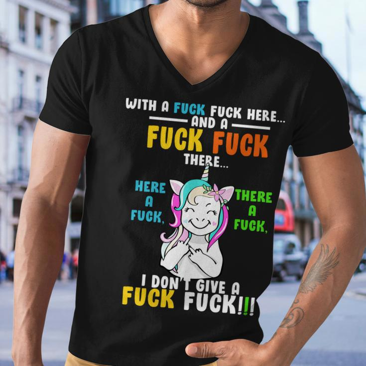 I Dont Give A Fuck Fuck Offensive Funny Unicorn Men V-Neck Tshirt