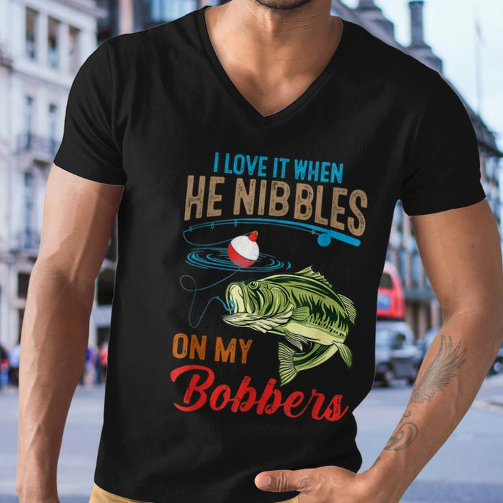 I Love It When He Nibbles On My Bobbers Funny Bass Fishing Men V-Neck Tshirt