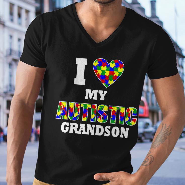 I Love My Autistic Grandson Autism Men V-Neck Tshirt