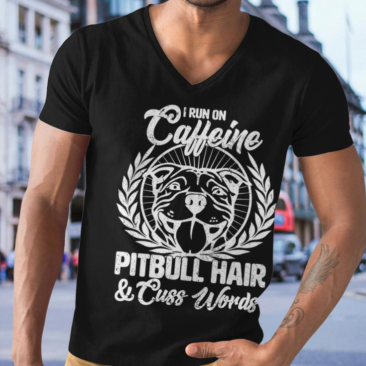 I Run On Caffeine Pitbull Hair And Cuss Words Men V-Neck Tshirt