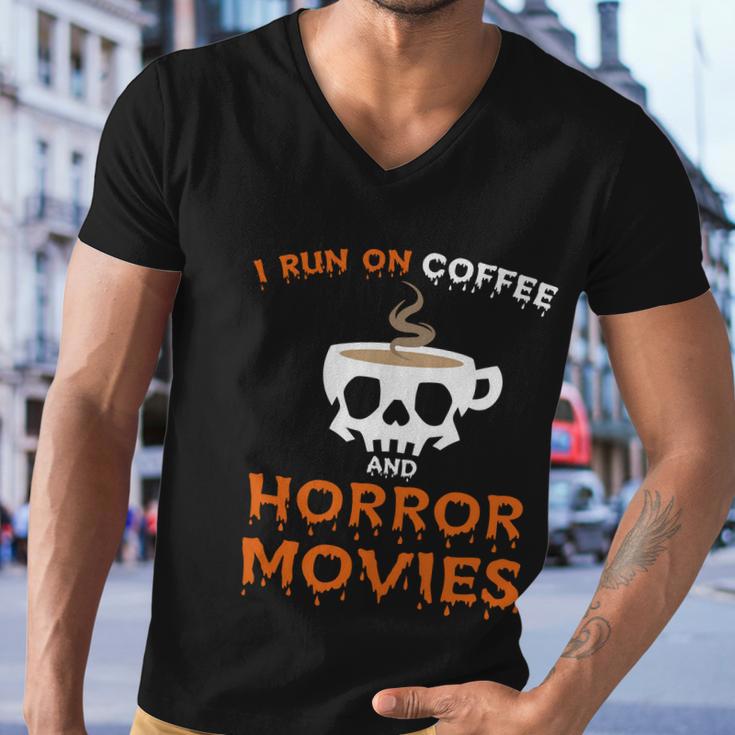 I Run On Coffee Horror Movies Halloween Quote Men V-Neck Tshirt