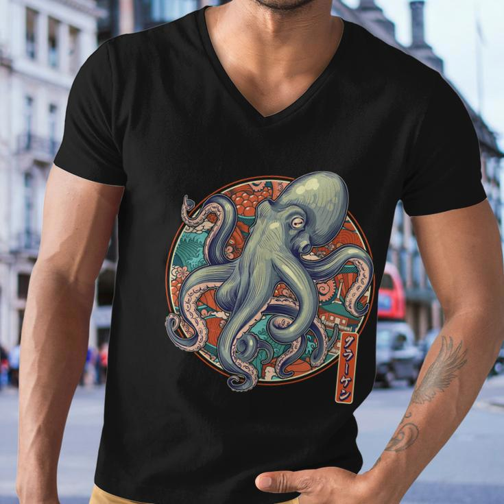 Japanese Kracken Octopus Monster Men V-Neck Tshirt