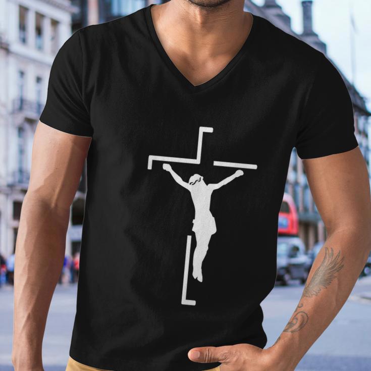 Jesus On Cross Funny Christian Men V-Neck Tshirt