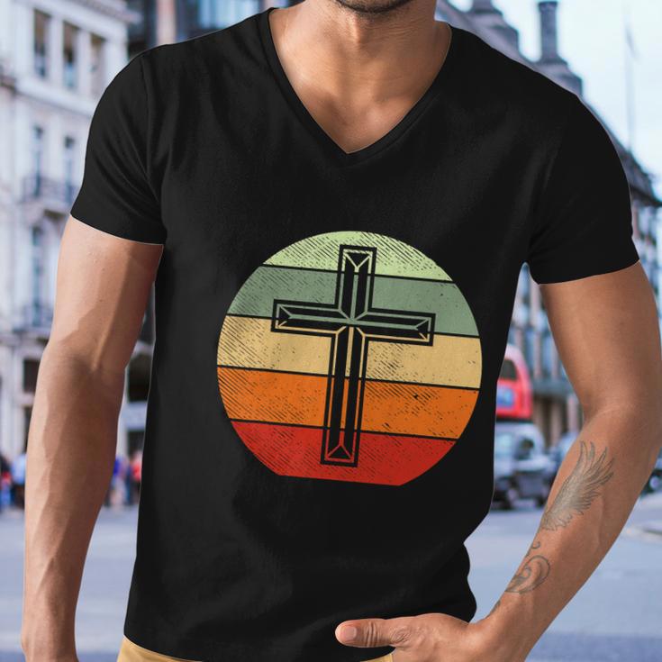 Jesus Retro Cross Christ God Faith Religious Funny Christian Men V-Neck Tshirt