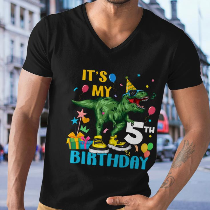 Kids Boys Its My 5Th Birthday Happy 5 Year Trex Tshirt Men V-Neck Tshirt