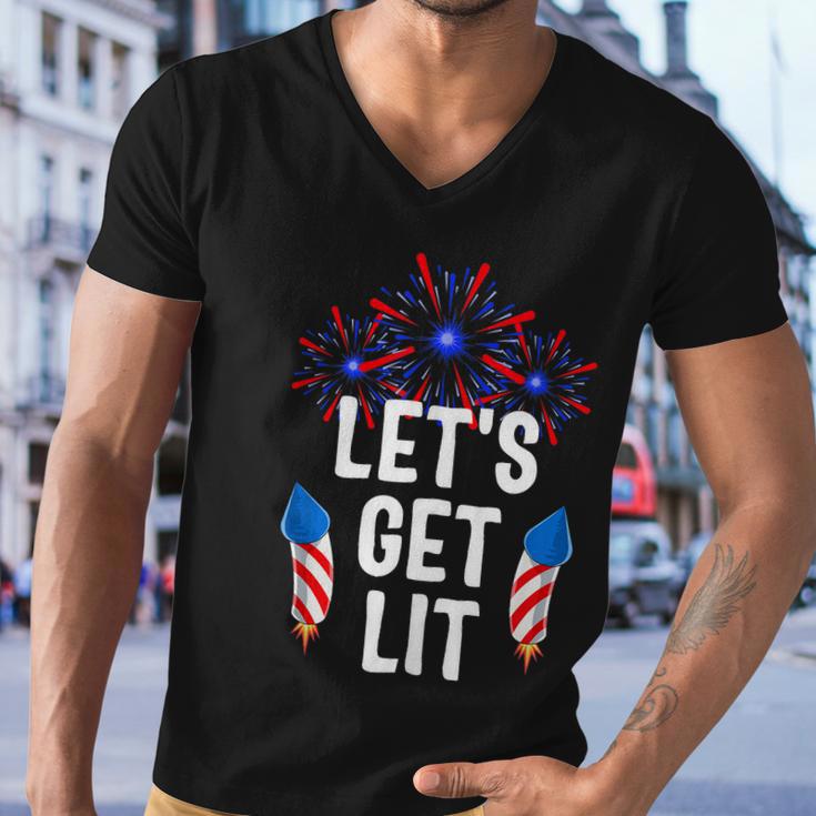 Lets Get Lit 4Th Of July With Fireworks Gift Men V-Neck Tshirt