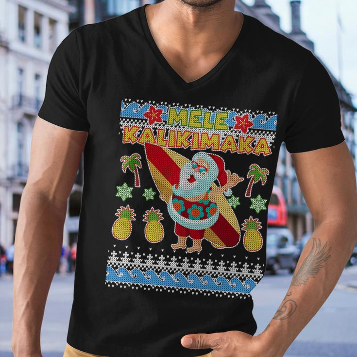Mele Kalikimaka Santa Ugly Christmas Hawaiian Men V-Neck Tshirt
