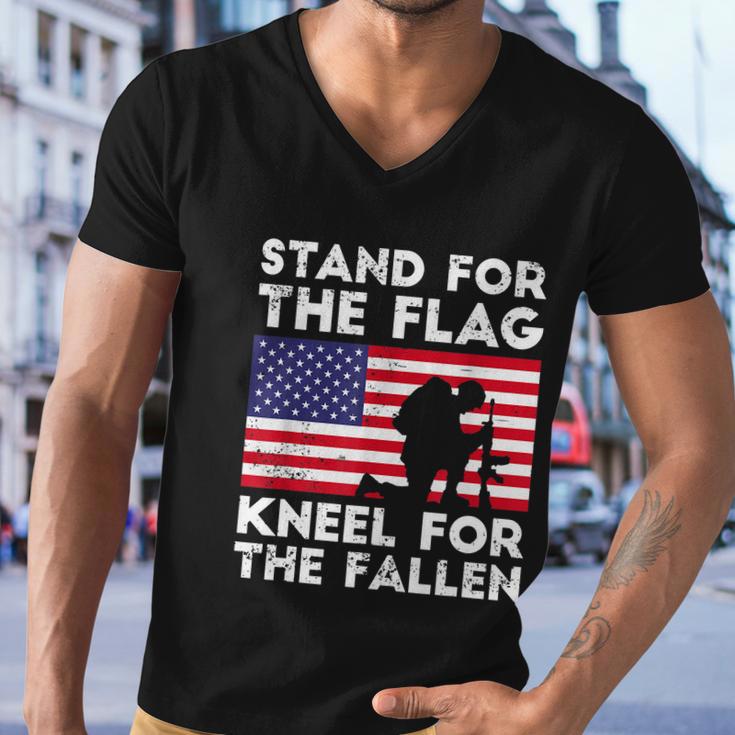 Memorial Day Patriotic Military Veteran American Flag Stand For The Flag Kneel For The Fallen Men V-Neck Tshirt