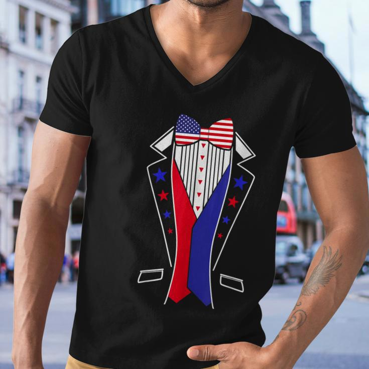Mens 4Th Of July Tuxedo Costume Bow Tie American Flag Usa Men V-Neck Tshirt