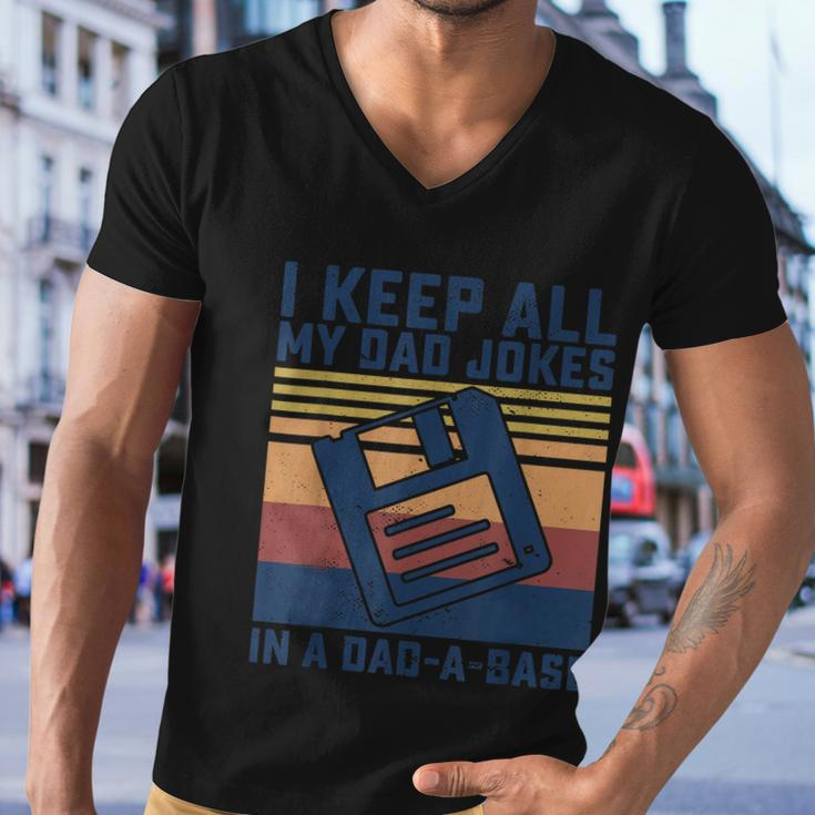 Mens I Keep All My Dad Jokes In A Dadabase Vintage Father Dad Men V-Neck Tshirt