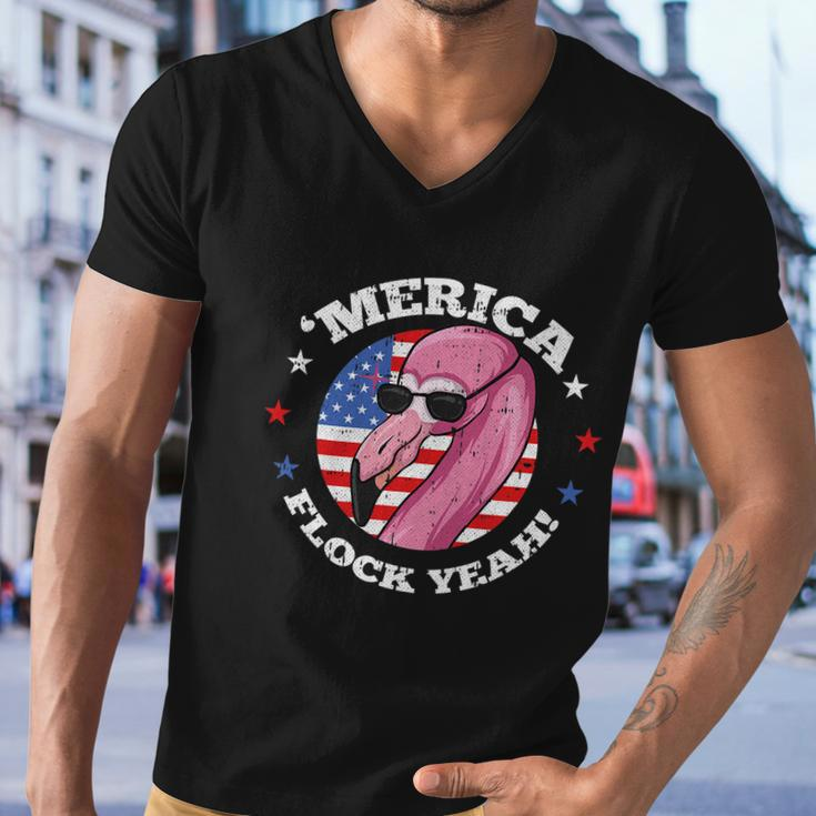Merica 4Th Of July Flamingo Flock Patriotic American Flag Men V-Neck Tshirt
