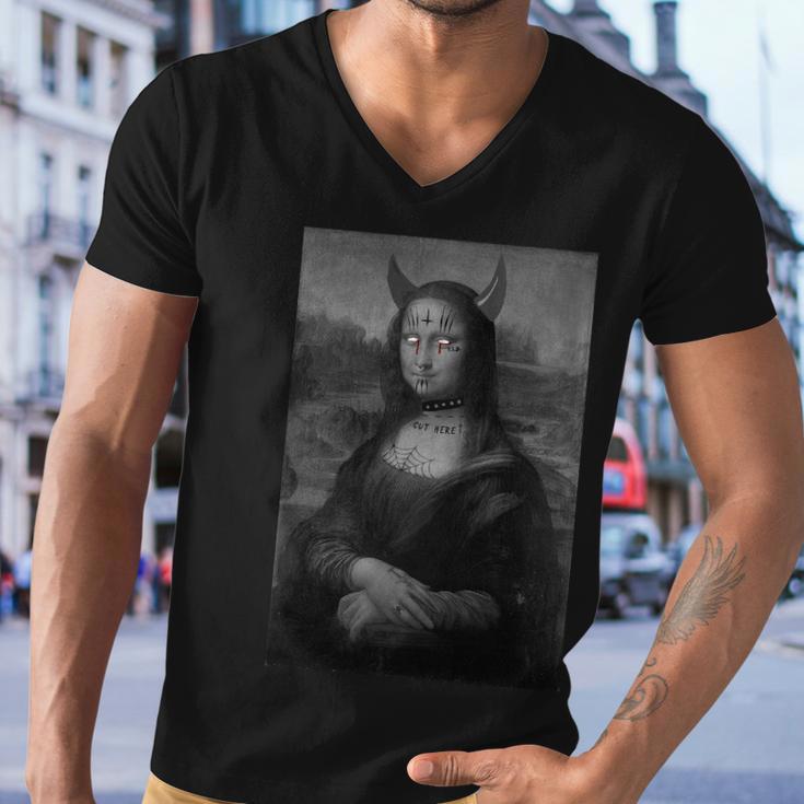 Mona Lisa Devil Painting Men V-Neck Tshirt