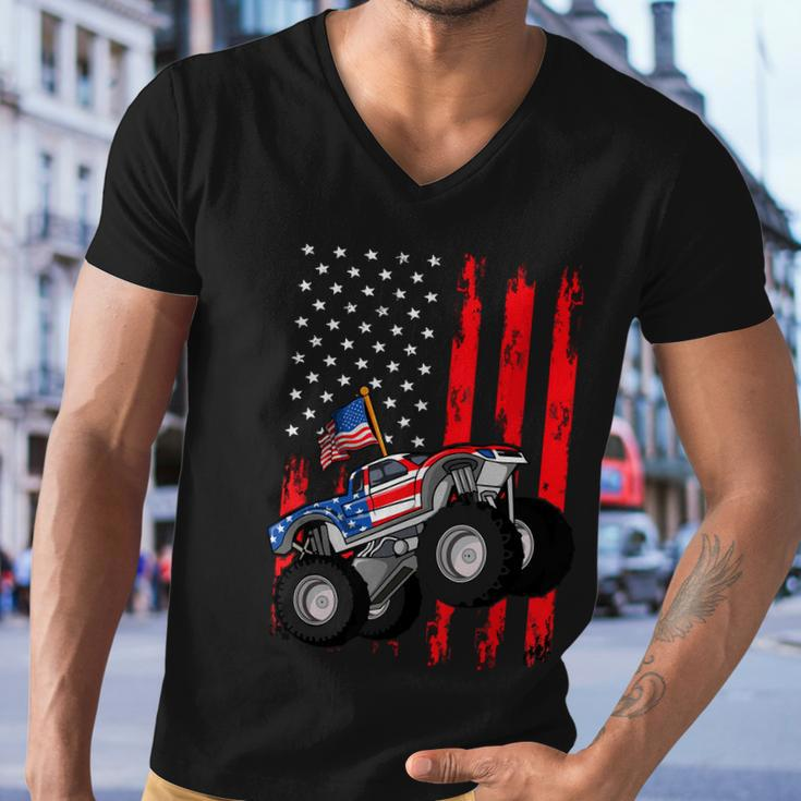 Monster Truck American Flag Racing Usa Patriotic Men V-Neck Tshirt