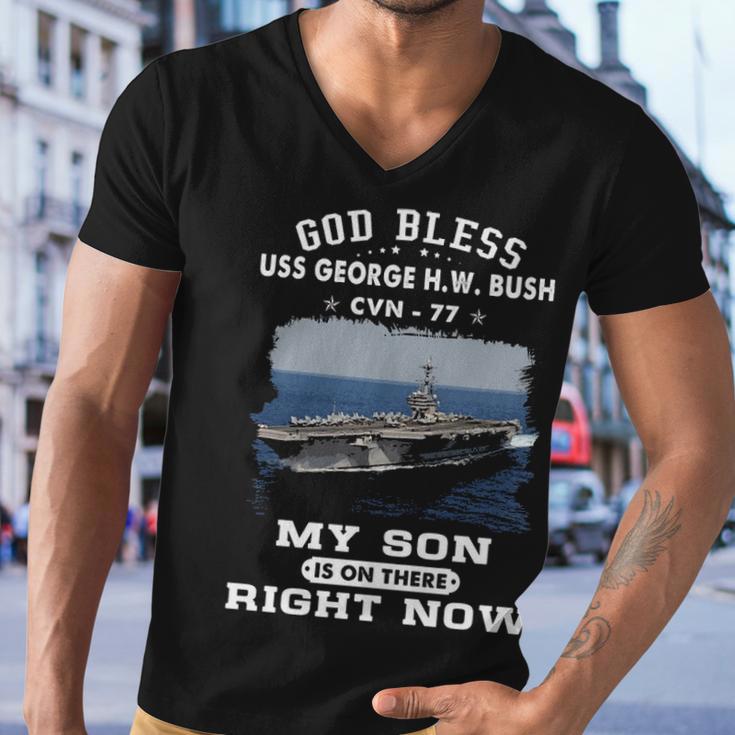 My Son Is On Uss Uss George H W Bush Cvn Men V-Neck Tshirt