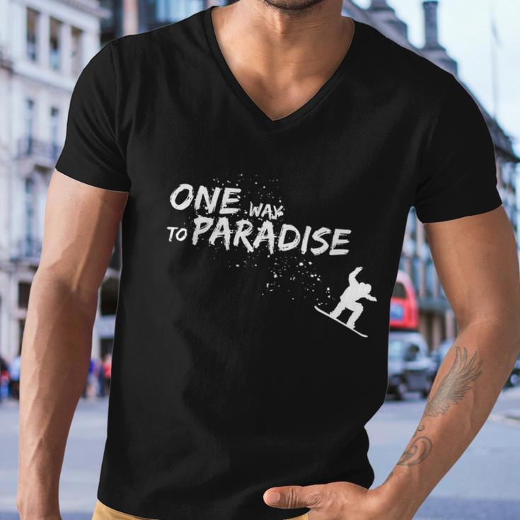 One Way To Paradise Spray Powder Free Ride With Snowboard Gift Men V-Neck Tshirt