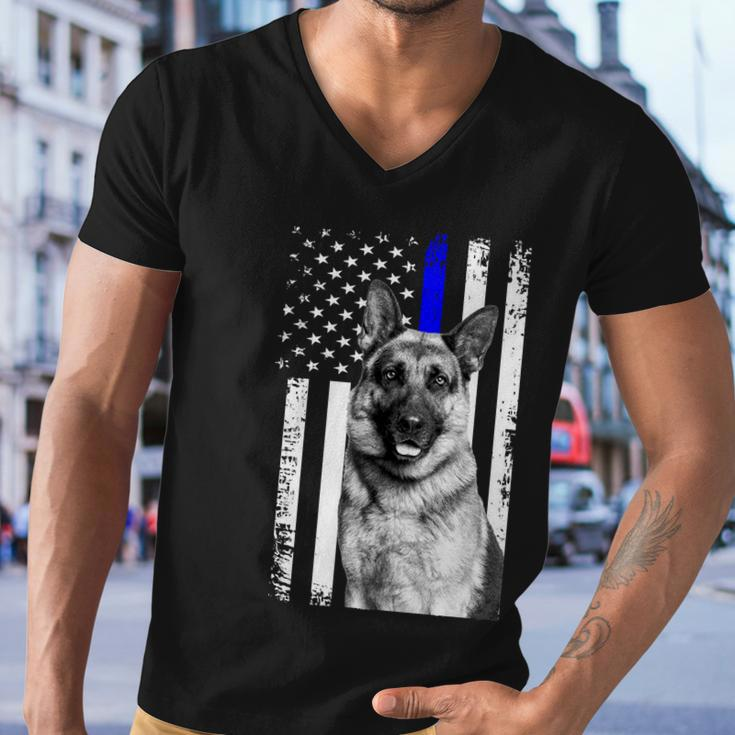 Patriotic German Shepherd Dog American Flag Thin Blue Line Gift Men V-Neck Tshirt