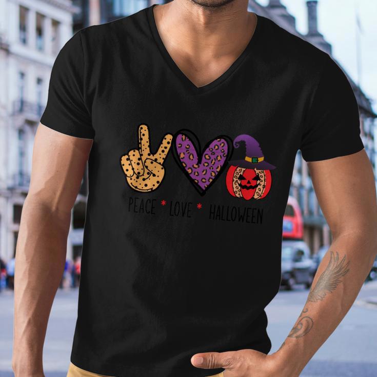 Peace Love Halloween Funny Halloween Quote Men V-Neck Tshirt