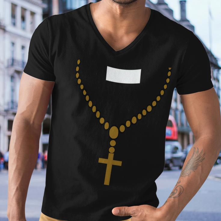 Priest Costume Cross Religion Men V-Neck Tshirt