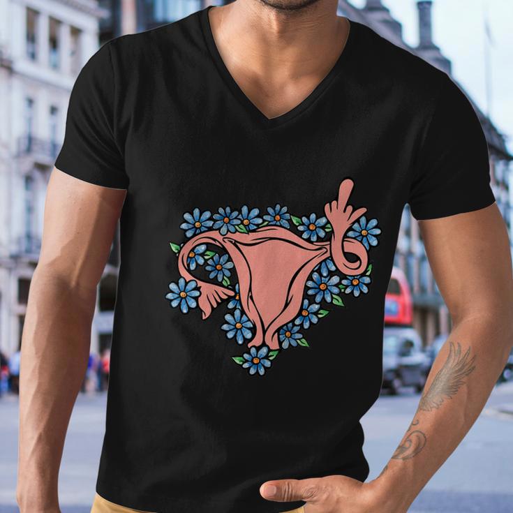 Pro Choice Uterus Art Middle Finger Uterus Floral Tshirt Men V-Neck Tshirt