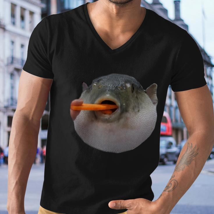 Pufferfish Eating A Carrot Meme Funny Blowfish Dank Memes Gift Men V-Neck Tshirt