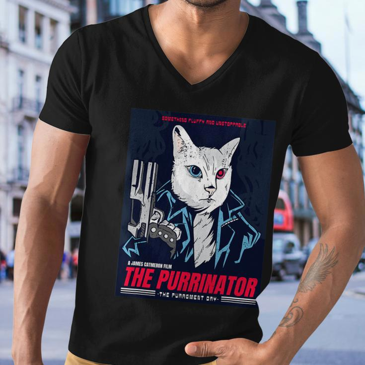 Purrinator Badass Cat Purrgment Day Funny Cat Movie Lovers Men V-Neck Tshirt