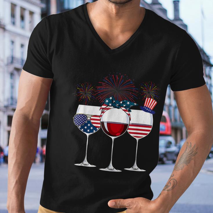 Red White And Blue Wine Glass 4Th Of July V2 Men V-Neck Tshirt