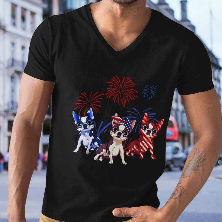 Red White Blue Boston Terrier Usa Flag 4Th Of July Men V-Neck Tshirt