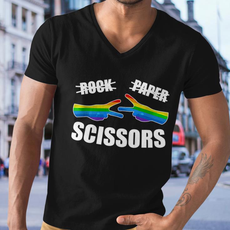 Rock Paper Scissors Lesbian Pride Rainbow Lgbt Men V-Neck Tshirt