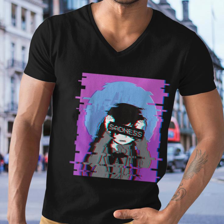 Sad Anime Girl Japanese Aesthetic Vaporwave Anime Otaku Tshirt Men V-Neck Tshirt