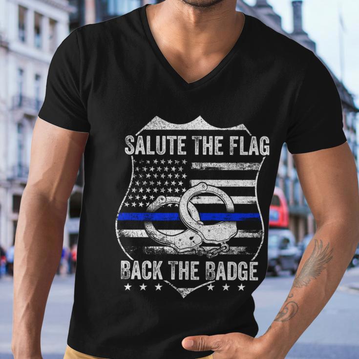 Salute The Flag Back The Badge Policemen Gift Police Themed Gift Men V-Neck Tshirt