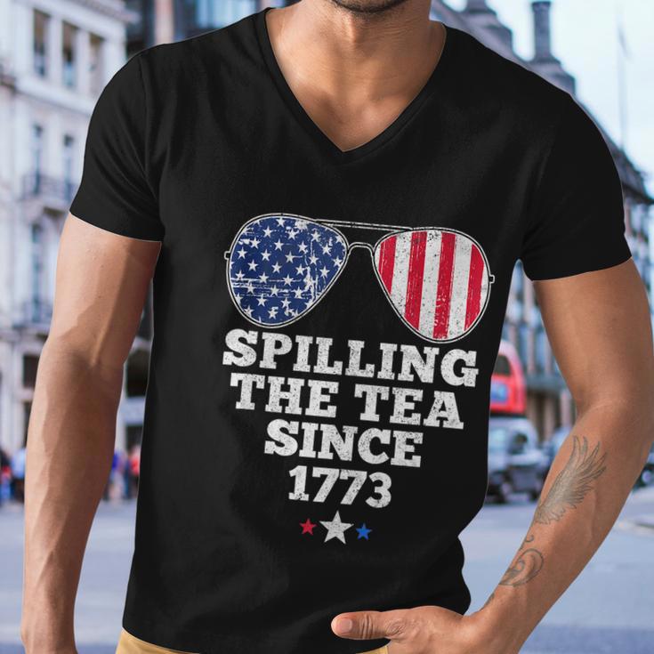 Spilling The Tea Since 1773 Funny 4Th Of July American Flag Men V-Neck Tshirt