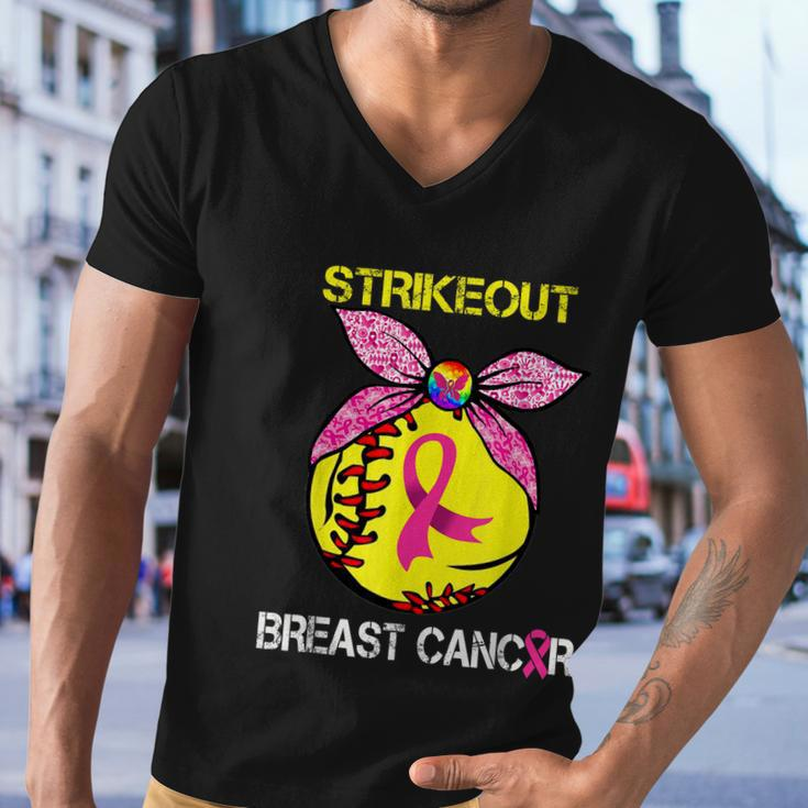 Strike Out Breast Cancer Awareness Softball Fighters Men V-Neck Tshirt