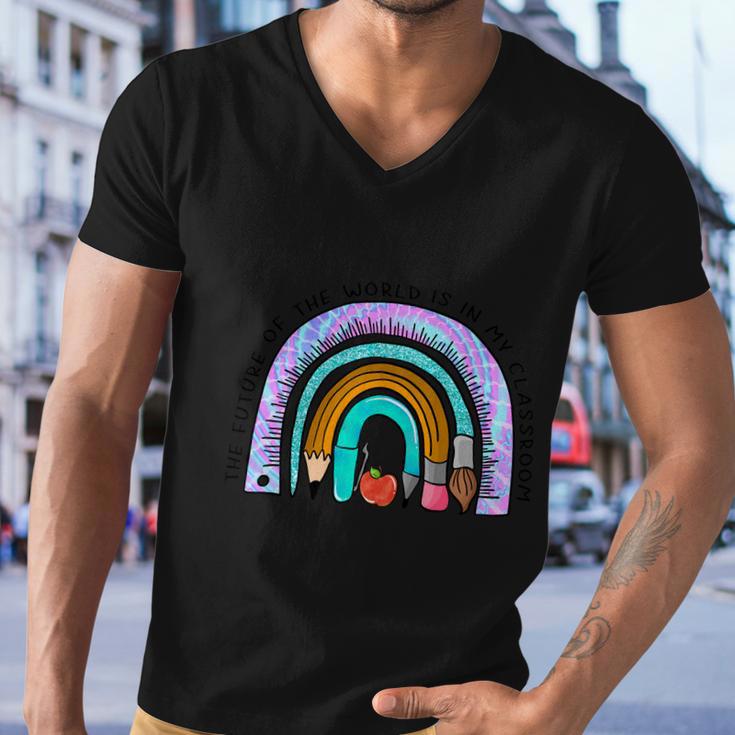 The Future Of The World Is In My Classroom Rainbow Graphic Plus Size Shirt Men V-Neck Tshirt