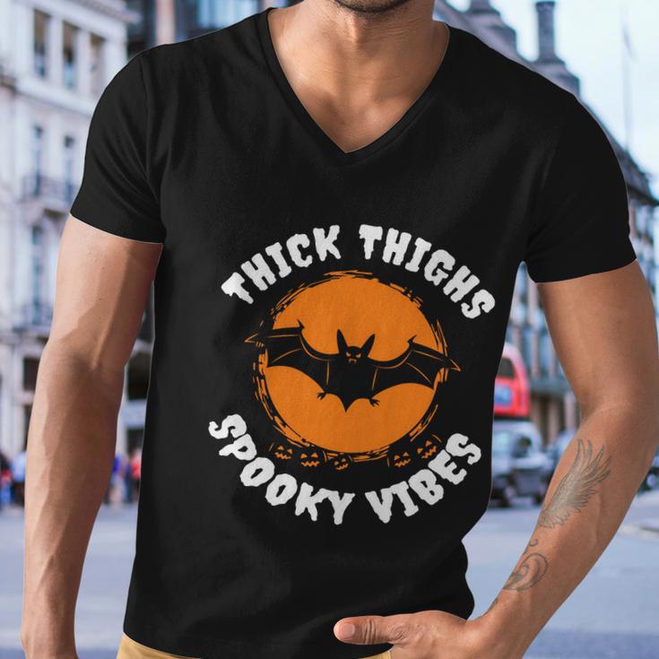 Thick Thighs Spooky Vibes Bat Halloween Quote Men V-Neck Tshirt