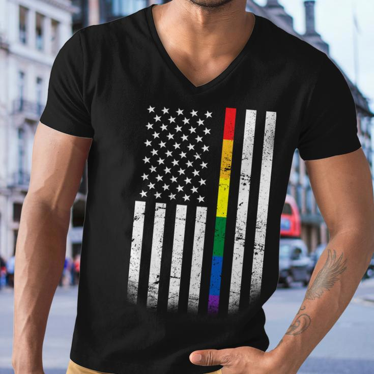 Thin Rainbow Line Lgbt Gay Pride Flag Tshirt Men V-Neck Tshirt